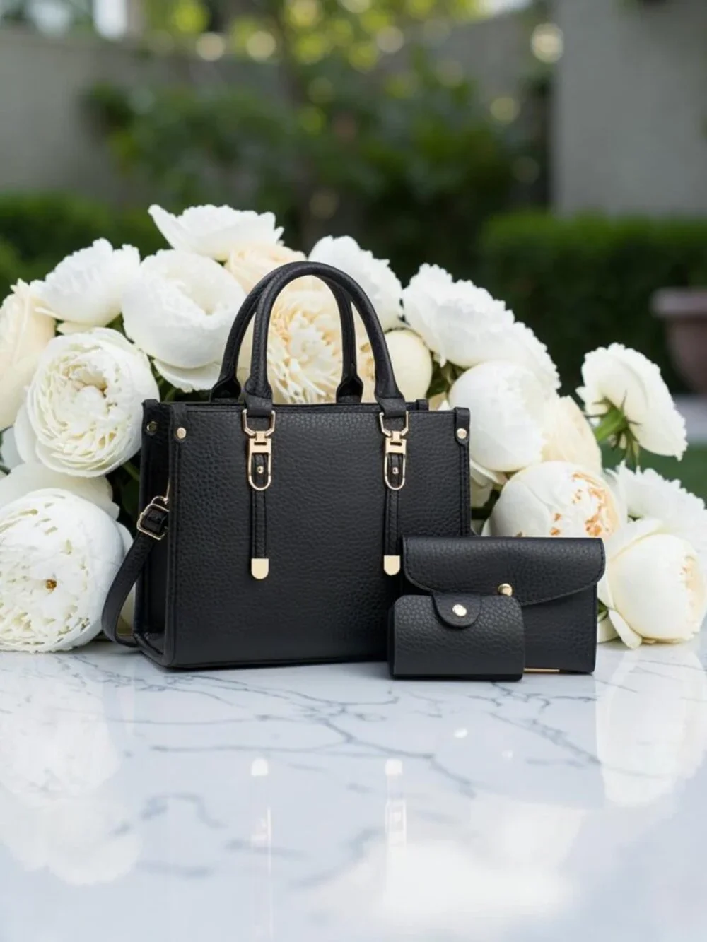 2025 New PU Leather 3‑Piece Women’s Handbag Set – Tote, Shoulder Bag & Wallet